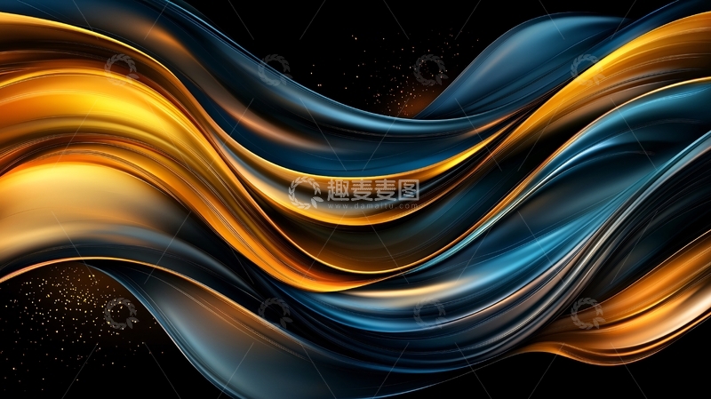 高清大图下载【趣麦麦图】金色蓝色交织流动抽象背景
