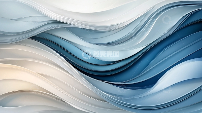 高清大图下载【趣麦麦图】蓝白渐变流动曲线背景