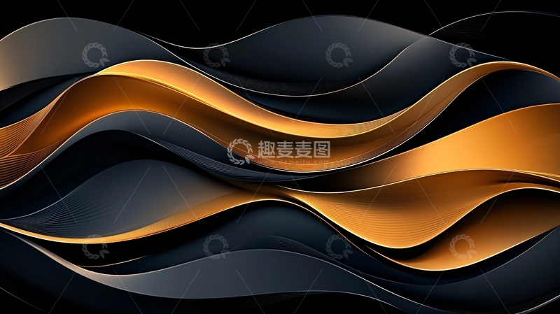 高清大图下载【趣麦麦图】黑色金色波浪纹理背景