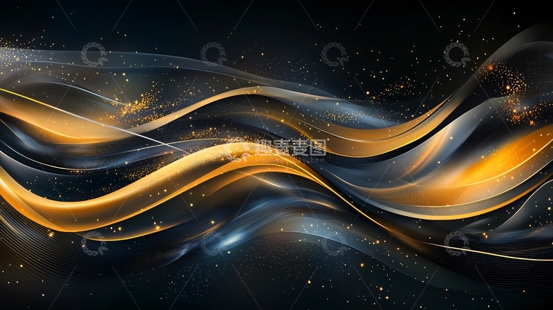 高清大图下载【趣麦麦图】金色曲线流动背景