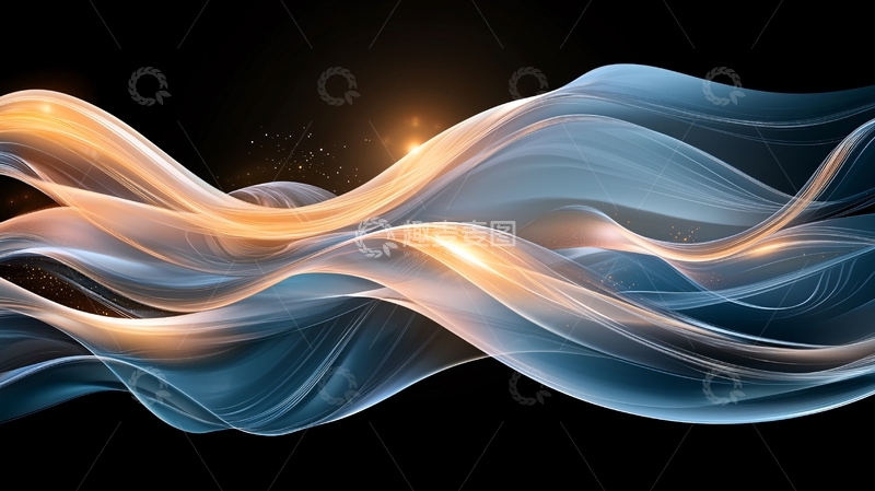 高清大图下载【趣麦麦图】波浪状光线在黑色背景上流动