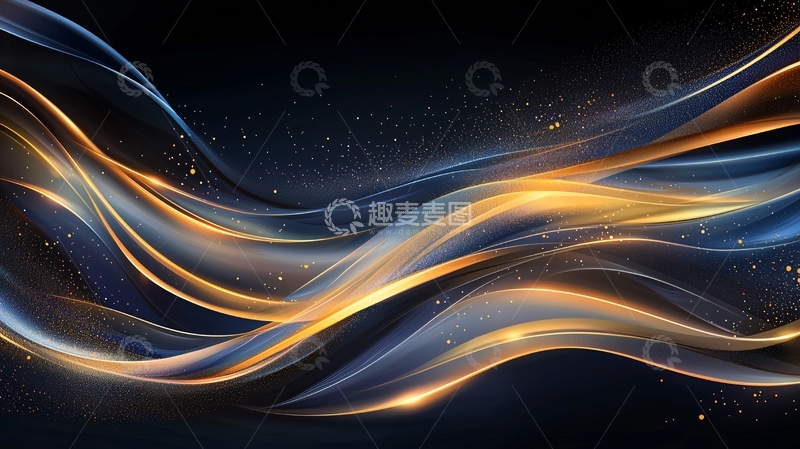 高清大图下载【趣麦麦图】金色光线在黑色背景上流动
