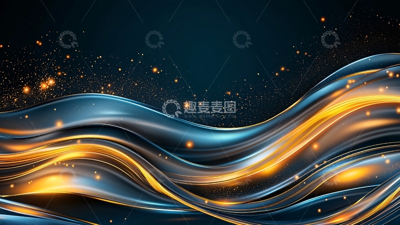 高清大图下载【趣麦麦图】蓝色金色流体抽象背景