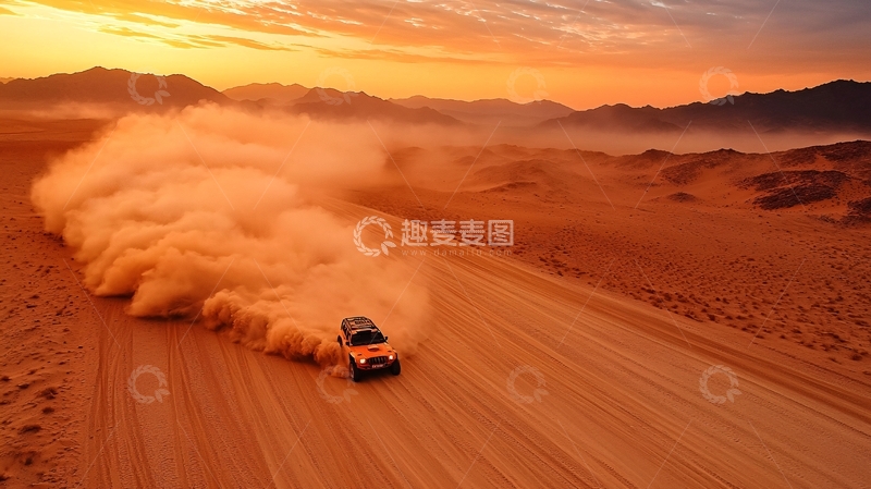 高清大图下载【趣麦麦图】沙漠越野车扬起沙尘的瞬间