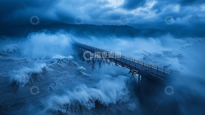 高清大图下载【趣麦麦图】狂风暴雨中的桥梁