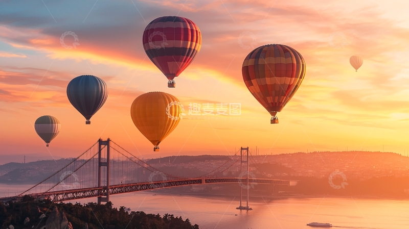 高清大图下载【趣麦麦图】热气球在日出时飞翔