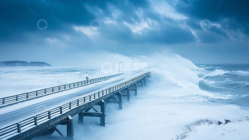 高清大图下载【趣麦麦图】狂风巨浪冲击桥梁