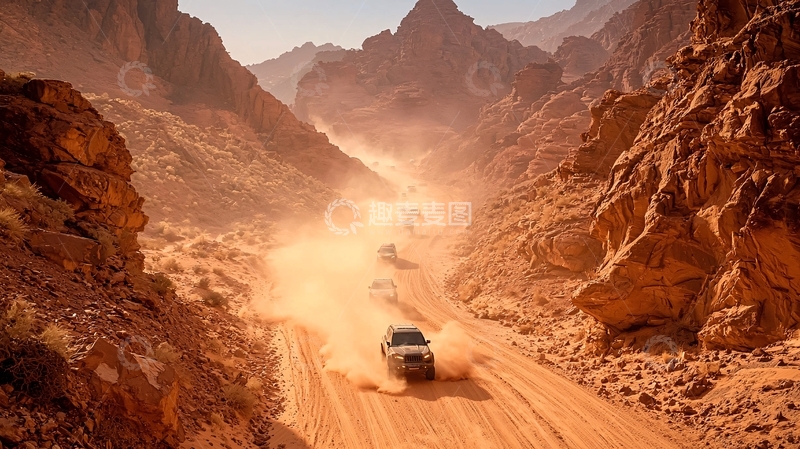 高清大图下载【趣麦麦图】崎岖山路车辆行驶