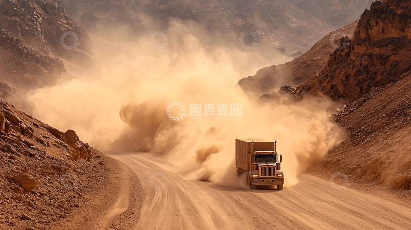 高清大图下载【趣麦麦图】尘土飞扬的矿山卡车