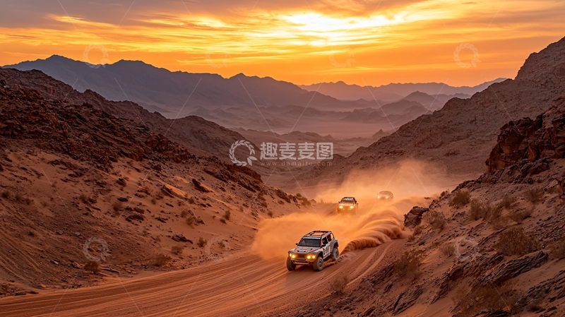 高清大图下载【趣麦麦图】日落时分的山路越野车