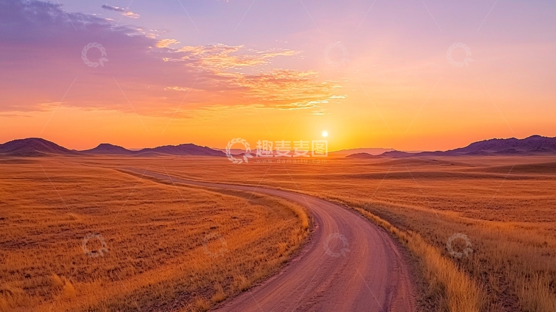 高清大图下载【趣麦麦图】夕阳下蜿蜒的道路