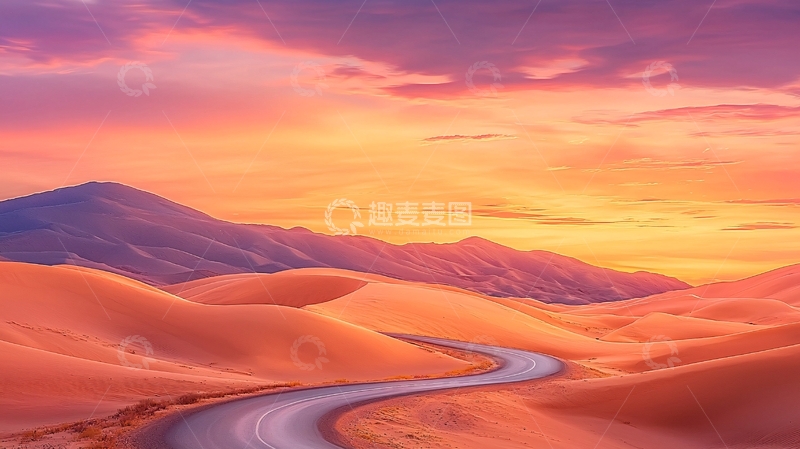 高清大图下载【趣麦麦图】沙漠日落道路