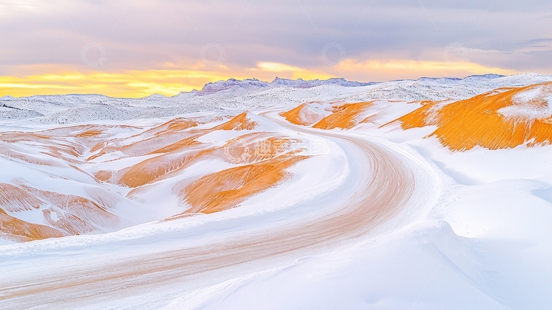 高清大图下载【趣麦麦图】雪地中蜿蜒的道路