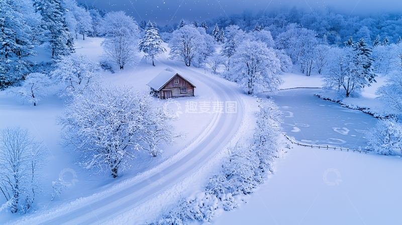 高清大图下载【趣麦麦图】雪地中的小屋