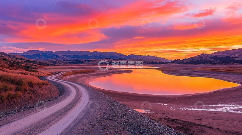 高清大图下载【趣麦麦图】壮丽日落下的湖光山色