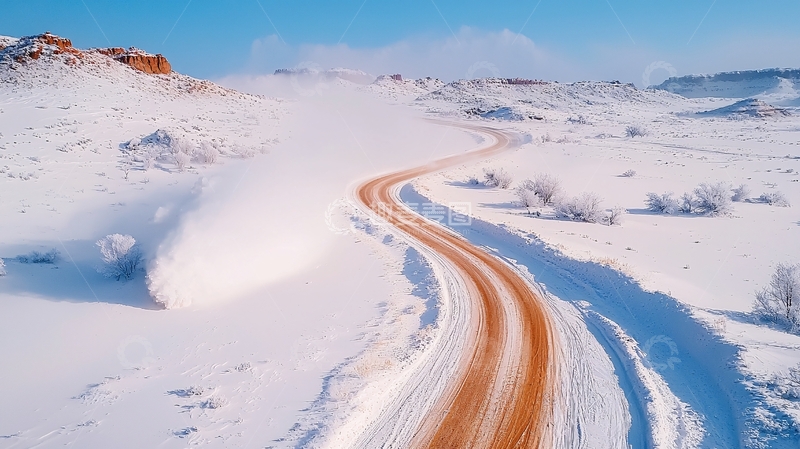 高清大图下载【趣麦麦图】雪地红色道路