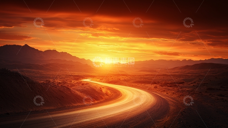 高清大图下载【趣麦麦图】夕阳下的道路