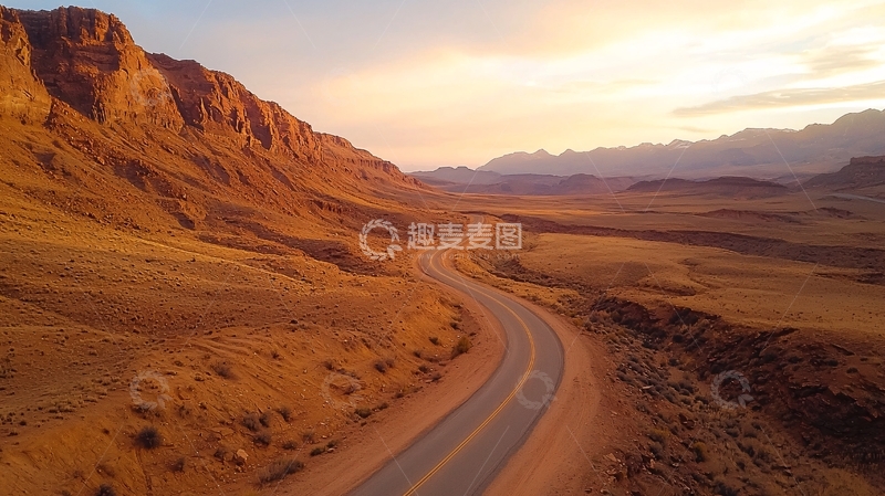 高清大图下载【趣麦麦图】荒漠公路日落美景