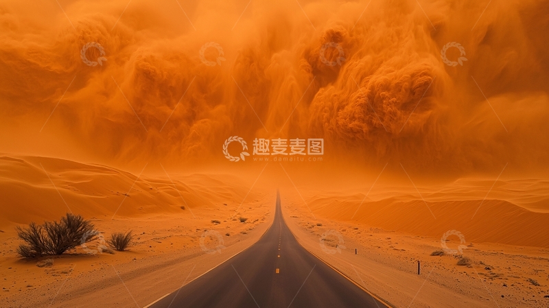 高清大图下载【趣麦麦图】沙尘暴笼罩的公路