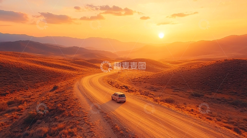 高清大图下载【趣麦麦图】蜿蜒公路日落美景