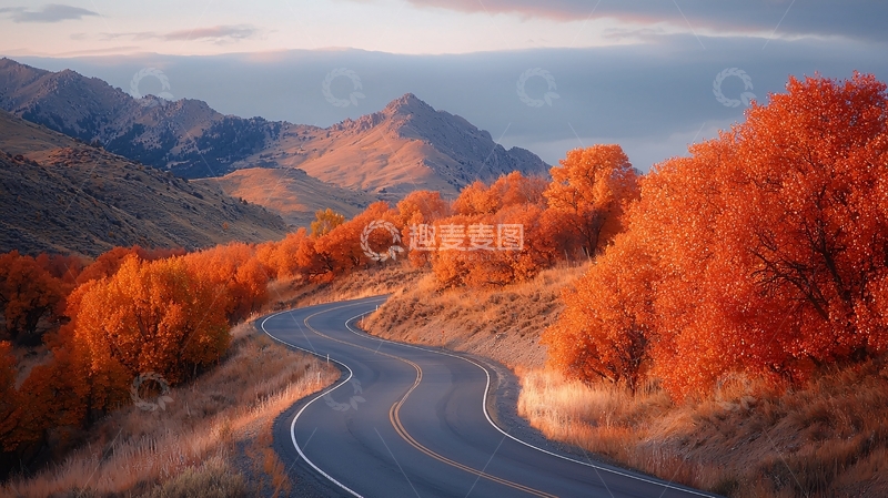 高清大图下载【趣麦麦图】秋日山间弯曲的公路