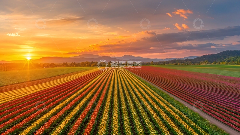 高清大图下载【趣麦麦图】日出时分的花田