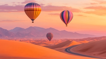 热气球飞越沙漠景观