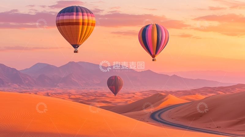 高清大图下载【趣麦麦图】热气球飞越沙漠景观