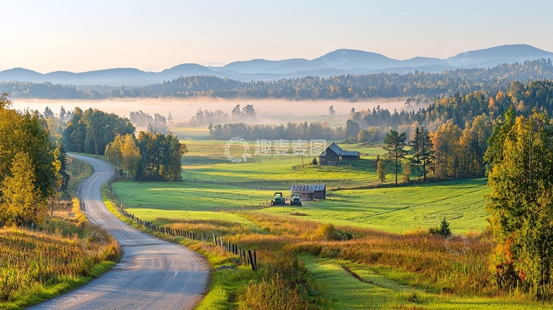 高清大图下载【趣麦麦图】乡村公路清晨风景