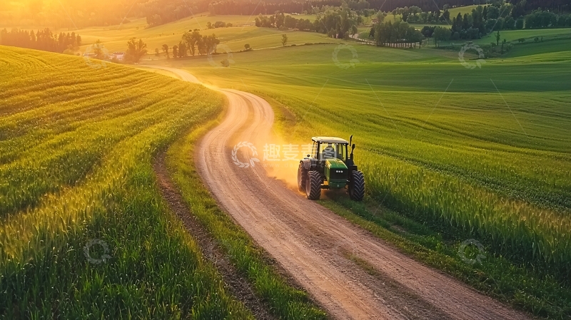 高清大图下载【趣麦麦图】田野中的拖拉机小路