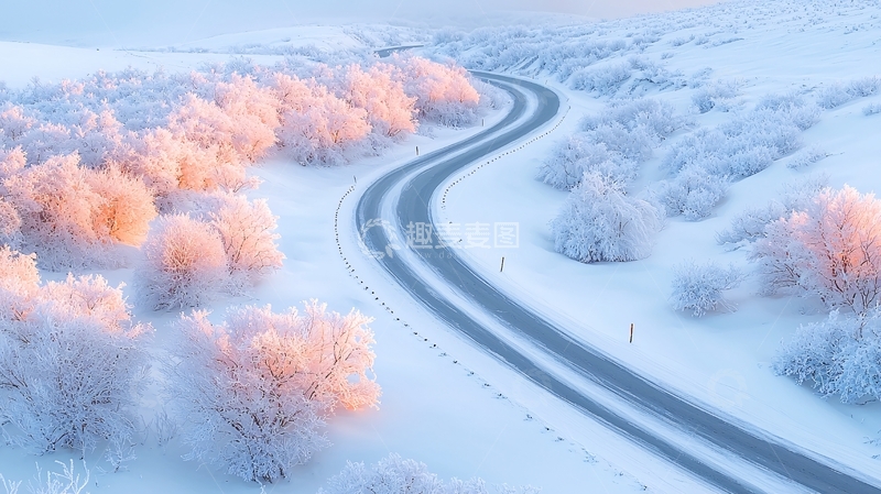 高清大图下载【趣麦麦图】冰雪覆盖的公路景色