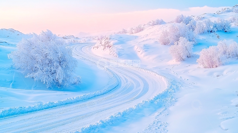 高清大图下载【趣麦麦图】雪地蜿蜒的道路