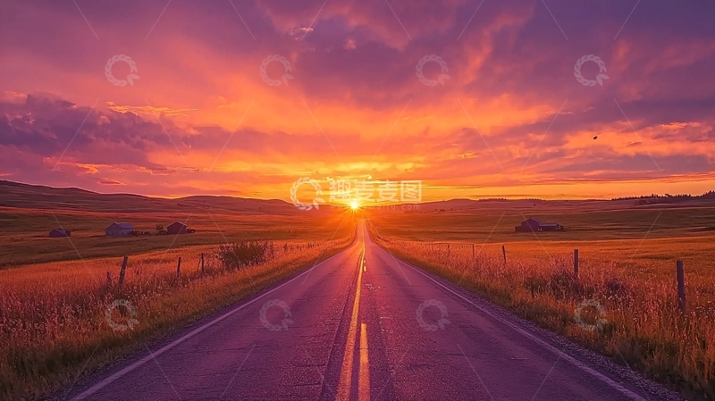 高清大图下载【趣麦麦图】通往日落的道路