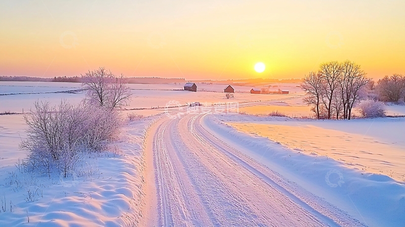 高清大图下载【趣麦麦图】冬季日出雪地风光