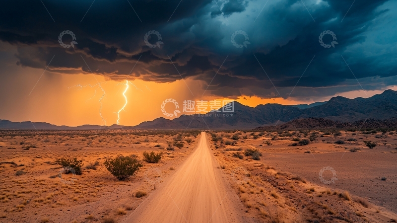 高清大图下载【趣麦麦图】雷雨下的荒野之路