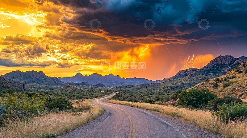 高清大图下载【趣麦麦图】日落时分的道路