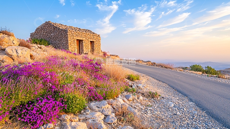 高清大图下载【趣麦麦图】废墟旁的紫色花田