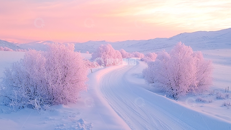 高清大图下载【趣麦麦图】粉色雪景高清图片
