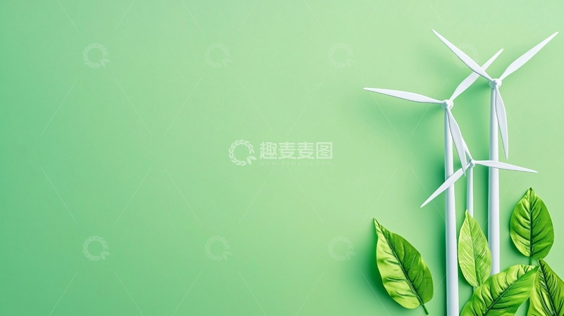 高清大图下载【趣麦麦图】风力发电与绿叶的环保理念