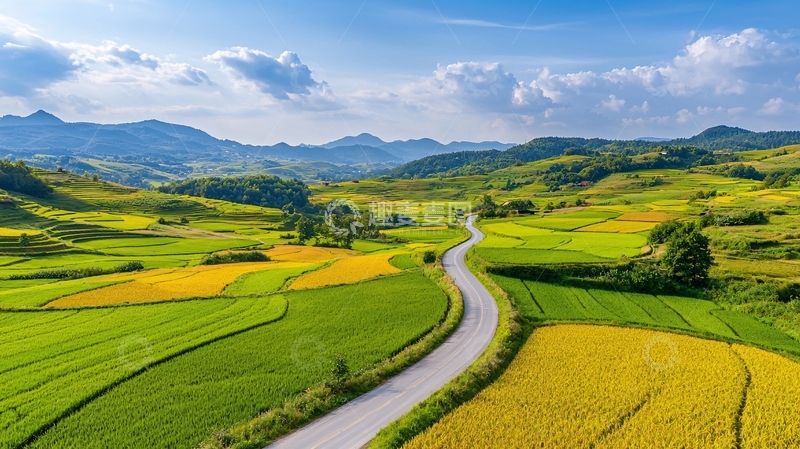 高清大图下载【趣麦麦图】翠绿田野山间公路