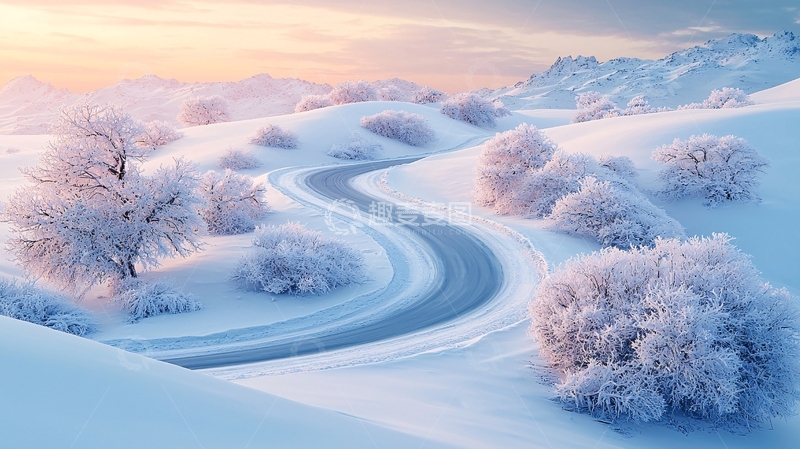 高清大图下载【趣麦麦图】冬日雪景蜿蜒道路