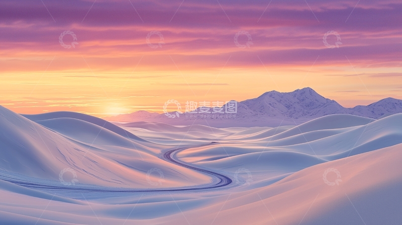 高清大图下载【趣麦麦图】冬日雪山日落的唯美景色