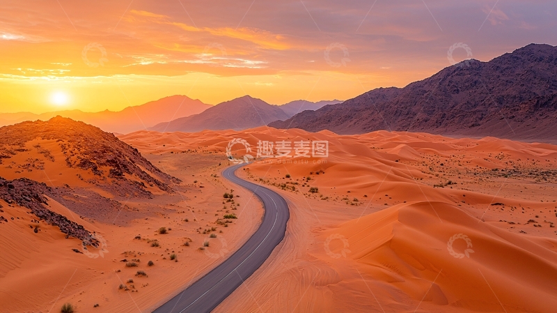高清大图下载【趣麦麦图】沙漠日落之路