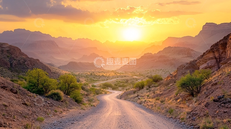 高清大图下载【趣麦麦图】山间日落高清图片