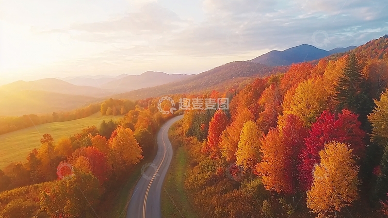 高清大图下载【趣麦麦图】秋季公路穿行彩色森林