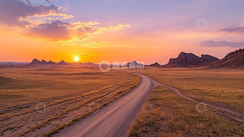 高清大图下载【趣麦麦图】日落时分的荒野公路