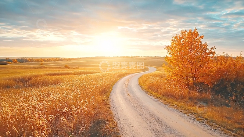 高清大图下载【趣麦麦图】金色阳光下的乡村道路