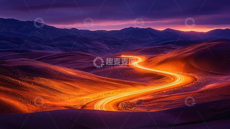 高清大图下载【趣麦麦图】夜幕下山间的蜿蜒光路