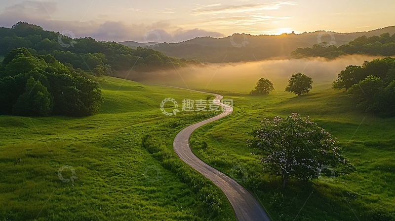 高清大图下载【趣麦麦图】蜿蜒小路穿过翠绿山谷