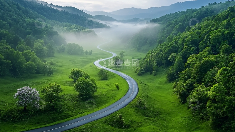 高清大图下载【趣麦麦图】蜿蜒山路绿意盎然